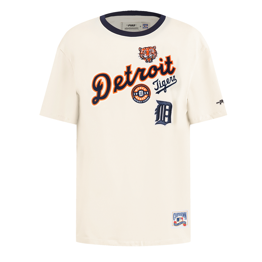 MLB DETROIT TIGERS RETRO CASCADE WOMEN'S RINGER TOP (EGGSHELL/ MIDNIGHT NAVY)