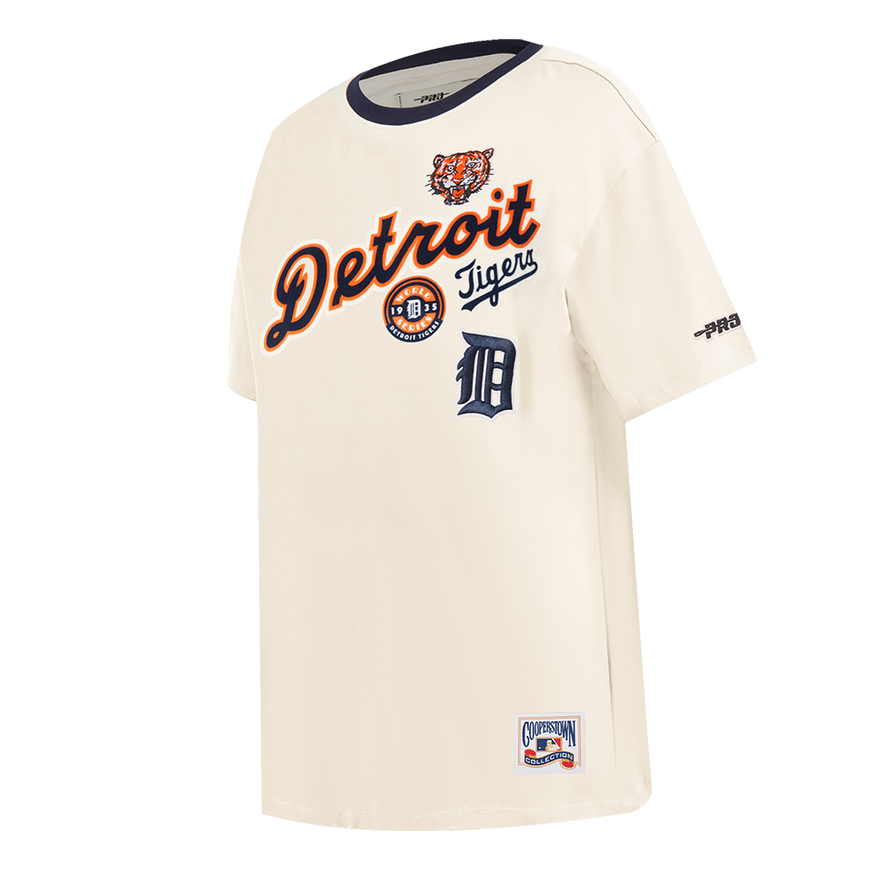 MLB DETROIT TIGERS RETRO CASCADE WOMEN'S RINGER TOP (EGGSHELL/ MIDNIGHT NAVY)
