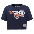 MLB DETROIT TIGERS RETRO ELEVATION HAUT EN JERSEY SIMPLE À COUPE CARRÉE POUR FEMME (MARINE MINUIT)
