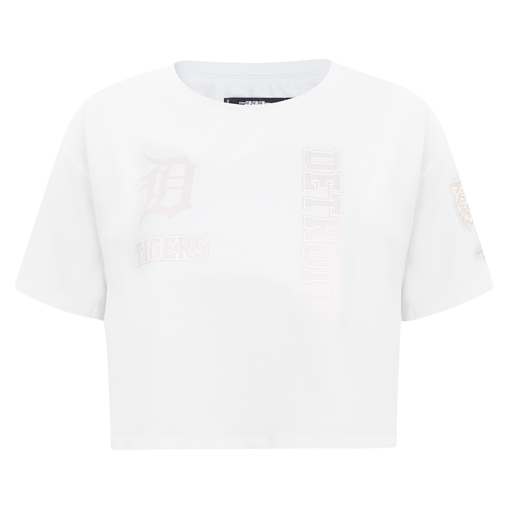MLB DETROIT TIGERS HOLOGRAM WOMEN'S SINGLE JERSEY BOXY TOP (WHITE)