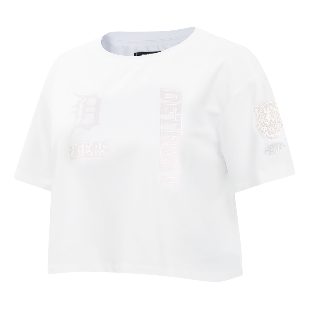 MLB DETROIT TIGERS HOLOGRAM WOMEN'S SINGLE JERSEY BOXY TOP (WHITE)
