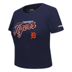 MLB DETROIT TIGERS CLASSIC CHENILLE HAUT EN JERSEY SIMPLE À COUPE AJUSTÉE POUR FEMME (MARINE MINUIT)