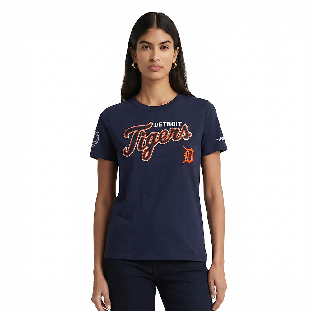 MLB DETROIT TIGERS CLASSIC CHENILLE HAUT EN JERSEY SIMPLE À COUPE AJUSTÉE POUR FEMME (MARINE MINUIT)
