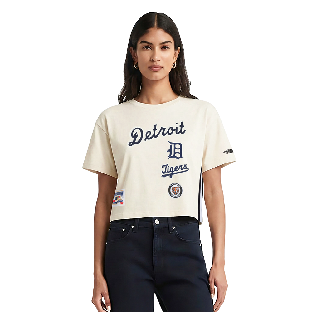 MLB DETROIT TIGERS  RETRO CLASSIC WOMEN'S SJ BOXY TOP (EGGSHELL)