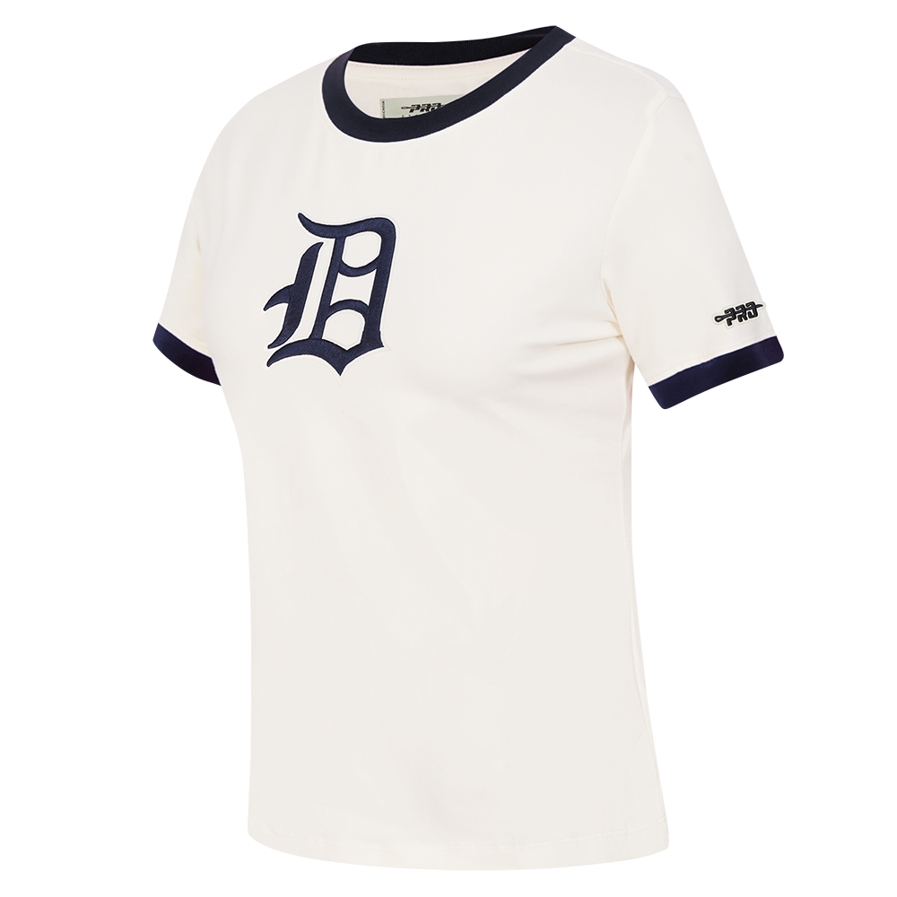 MLB DETROIT TIGERS RETRO CLASSICS HAUT À BORDURES CONTRASTANTES POUR FEMME (COQUILLE D'ŒUF/MARINE MINUIT)