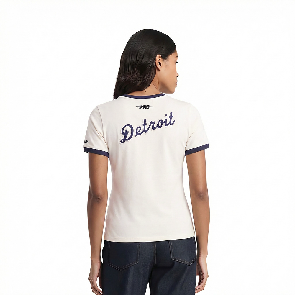 MLB DETROIT TIGERS RETRO CLASSICS HAUT À BORDURES CONTRASTANTES POUR FEMME (COQUILLE D'ŒUF/MARINE MINUIT)
