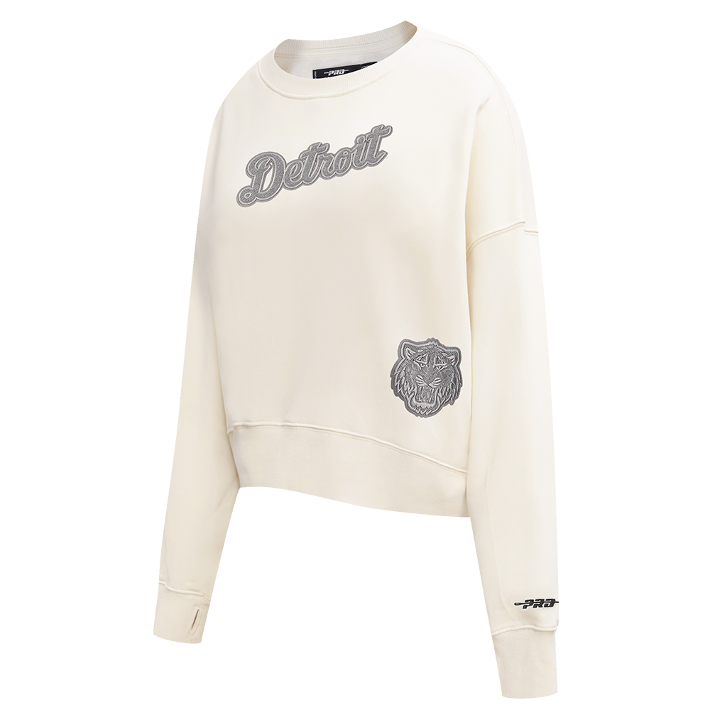 MLB DETROIT TIGERS REVERSE FRENCH TERRY WOMEN'S FLEECE CREWNECK (EGGSHELL)