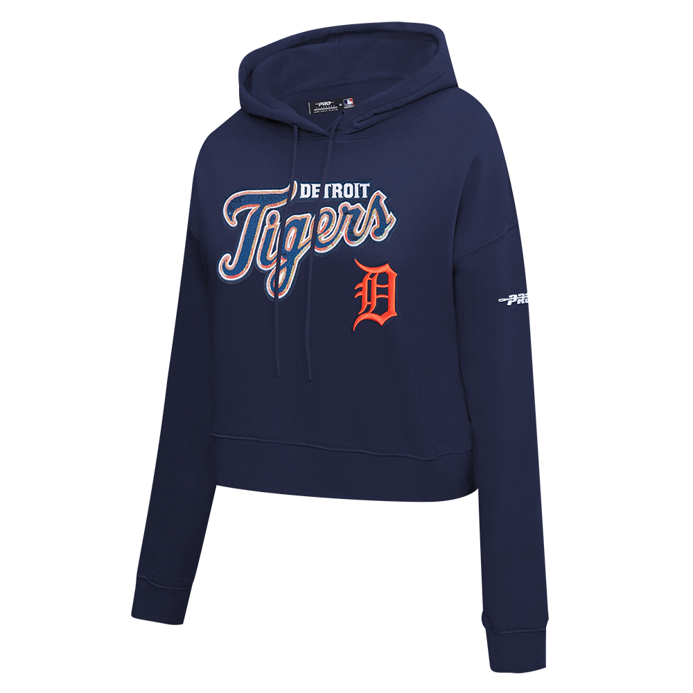 MLB DETROIT TIGERS GAME DAY CLASSICS WOMEN'S DOUBLE KNIT CROPPED PULLOVER HOODIE (MIDNIGHT NAVY)