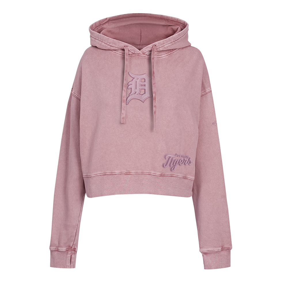 MLB DETROIT TIGERS WASHED CLASSIC WOMEN'S CROPPED PULLOVER HOODIE (WASHED MAUVE)