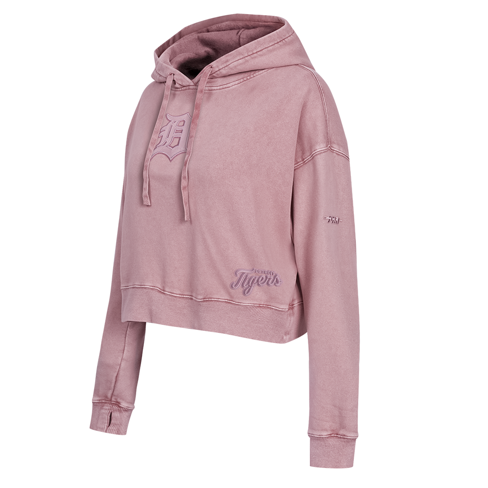 MLB DETROIT TIGERS WASHED CLASSIC WOMEN'S CROPPED PULLOVER HOODIE (WASHED MAUVE)