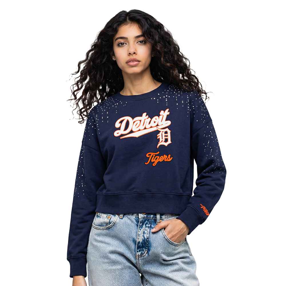 MLB DETROIT TIGERS LEGACY CHANDAIL À COL ROND EN MOLLETON POUR FEMME (MARINE MINUIT)