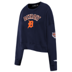 MLB DETROIT TIGERS CLASSIC CHENILLE CHANDAIL À COL ROND EN MOLLETON POUR FEMME (MARINE MINUIT)