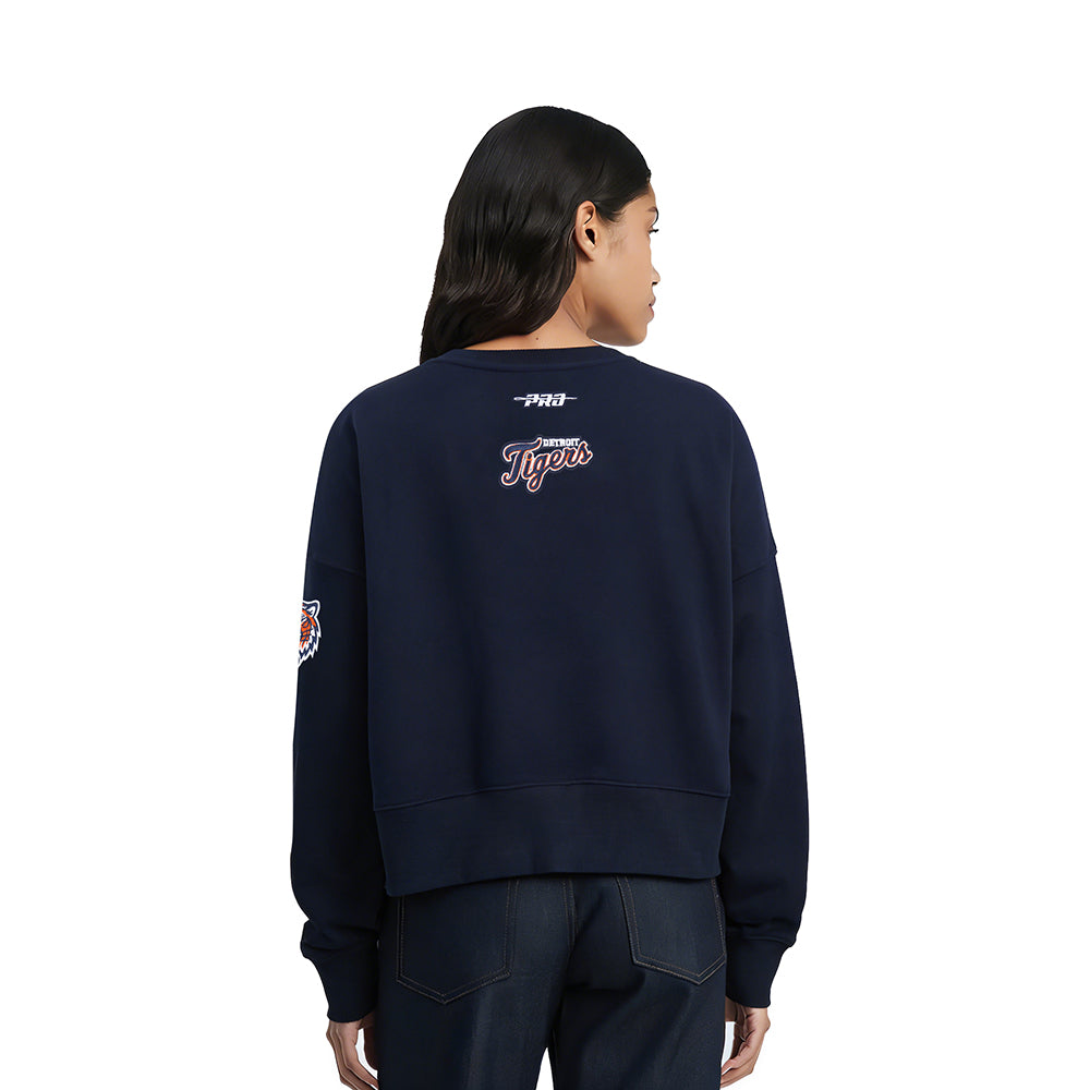 MLB DETROIT TIGERS CLASSIC CHENILLE CHANDAIL À COL ROND EN MOLLETON POUR FEMME (MARINE MINUIT)