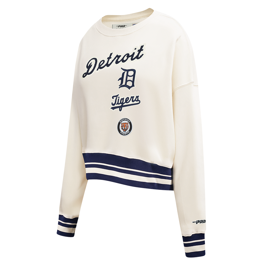 MLB DETROIT TIGERS  RETRO CLASSIC WOMEN'S RIB FLC CREWNECK (EGGSHELL/ MIDNIGHT NAVY)