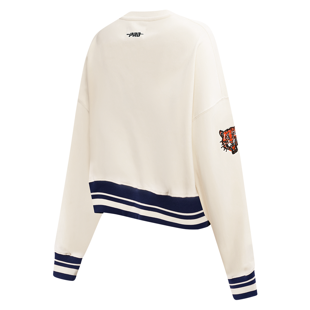 MLB DETROIT TIGERS  RETRO CLASSIC WOMEN'S RIB FLC CREWNECK (EGGSHELL/ MIDNIGHT NAVY)