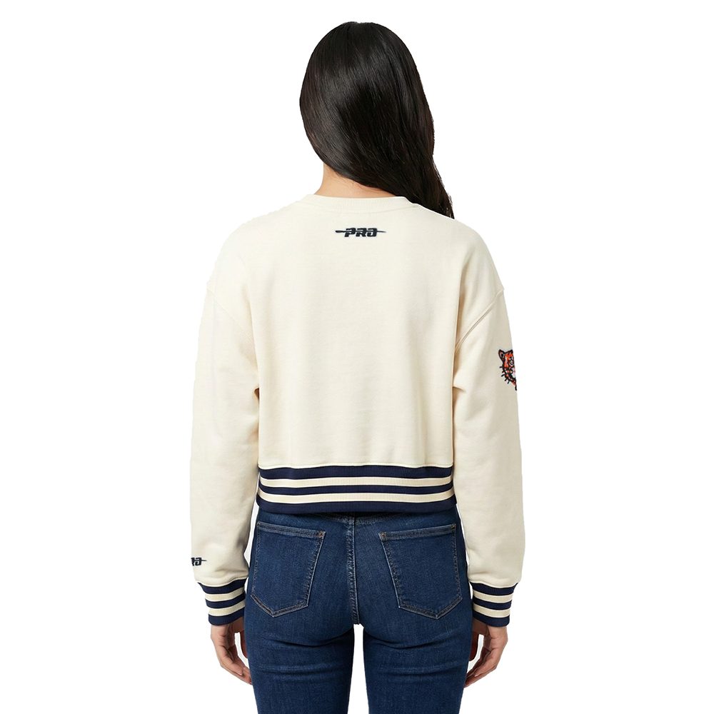 MLB DETROIT TIGERS  RETRO CLASSIC WOMEN'S RIB FLC CREWNECK (EGGSHELL/ MIDNIGHT NAVY)