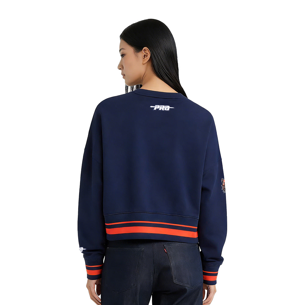 MLB DETROIT TIGERS  RETRO CLASSIC WOMEN'S RIB FLC CREWNECK (MIDNIGHT NAVY/ORANGE/MIDNIGHT NAVY)