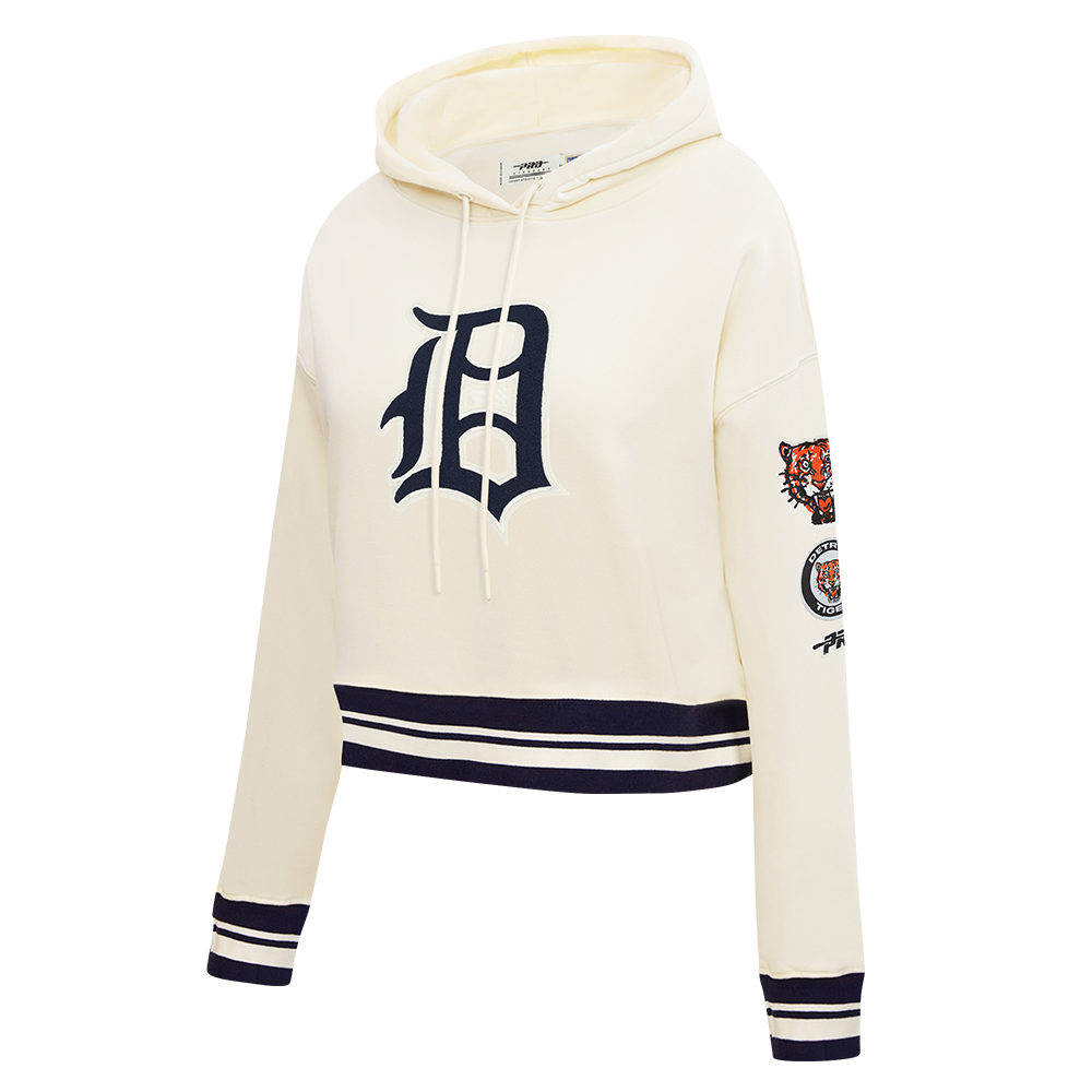 MLB DETROIT TIGERS RETRO CLASSIC CHANDAIL À CAPUCHON COURT EN MOLLETON CÔTELÉ POUR FEMME (COQUILLE D'ŒUF/MARINE MINUIT)
