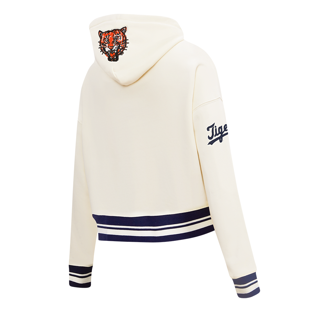 MLB DETROIT TIGERS RETRO CLASSIC CHANDAIL À CAPUCHON COURT EN MOLLETON CÔTELÉ POUR FEMME (COQUILLE D'ŒUF/MARINE MINUIT)