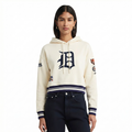 MLB DETROIT TIGERS RETRO CLASSIC CHANDAIL À CAPUCHON COURT EN MOLLETON CÔTELÉ POUR FEMME (COQUILLE D'ŒUF/MARINE MINUIT)