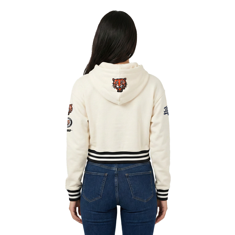 MLB DETROIT TIGERS RETRO CLASSIC CHANDAIL À CAPUCHON COURT EN MOLLETON CÔTELÉ POUR FEMME (COQUILLE D'ŒUF/MARINE MINUIT)