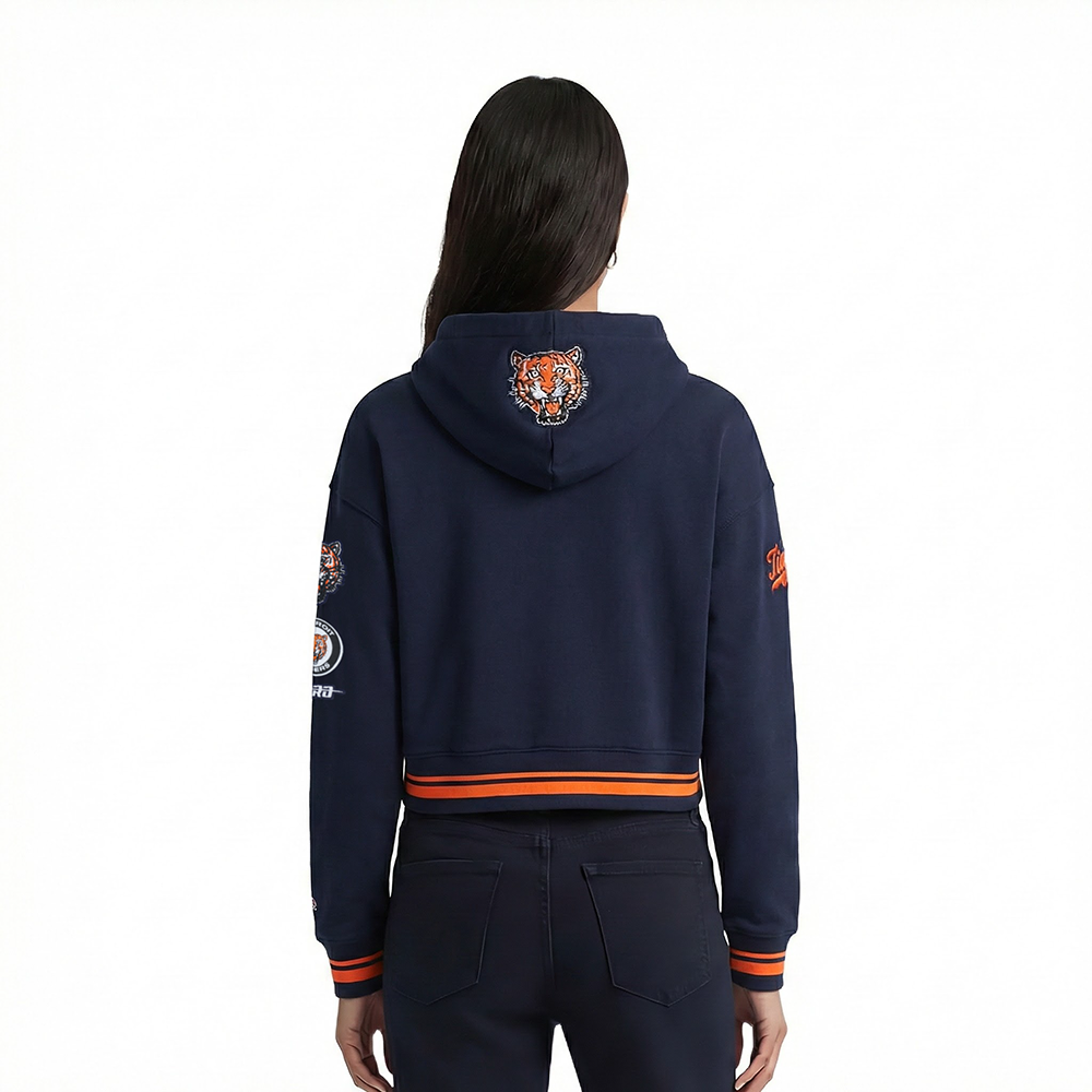 MLB DETROIT TIGERS  RETRO CLASSIC WOMEN'S RIB FLC CROPPED PO HOODIE (MIDNIGHT NAVY/ORANGE/MIDNIGHT NAVY)