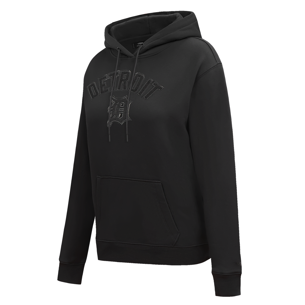 MLB DETROIT TIGERS TRIPLE BLACK WOMEN'S FLEECE PULLOVER HOODIE (TRIPLE BLACK)