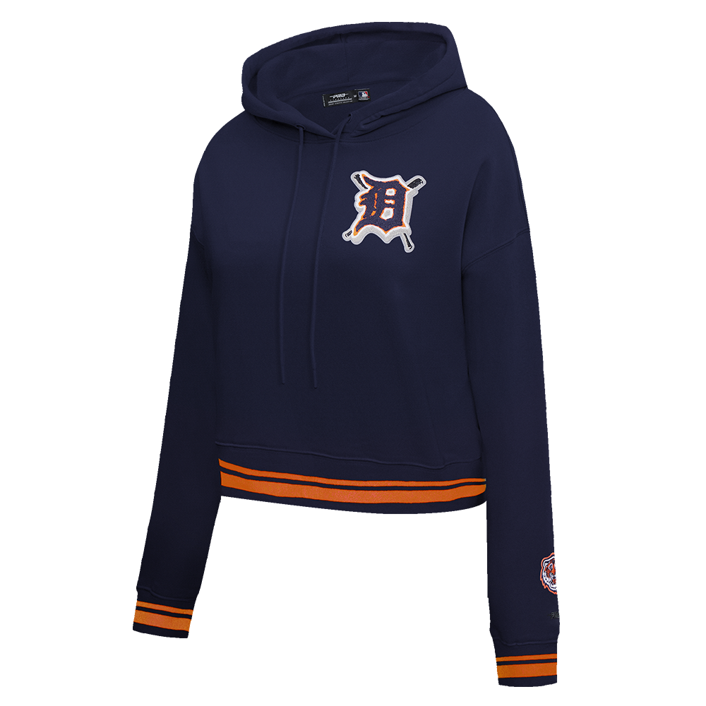 MLB DETROIT TIGERS MASHUP WOMEN'S RIB CROPPED PULLOVER HOODIE (MIDNIGHT NAVY/ORANGE/MIDNIGHT NAVY)