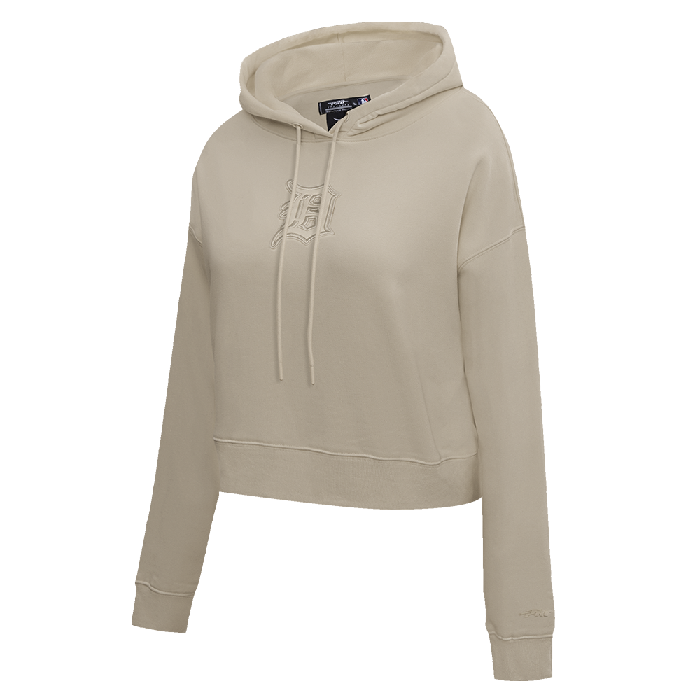 MLB DETROIT TIGERS NEUTRAL CROPPED WOMEN'S PULLOVER HOODIE (TAUPE)