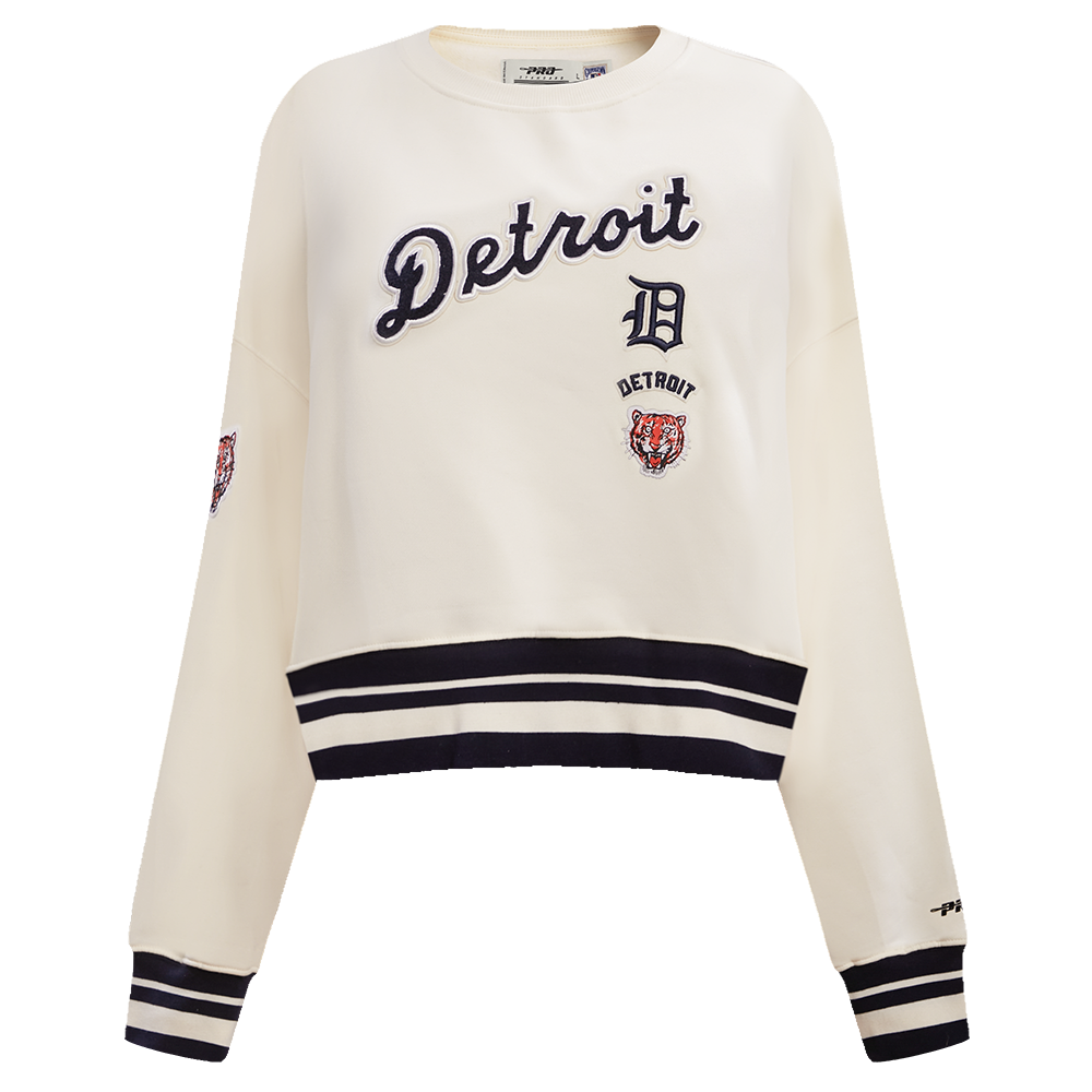 MLB DETROIT TIGERS RETRO CLASSIC WOMEN'S RIB CREWNECK (EGGSHELL/MIDNIGHT NAVY)