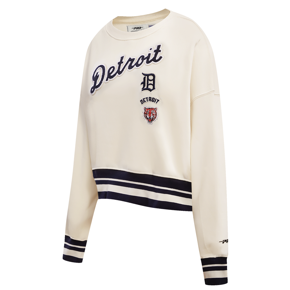 MLB DETROIT TIGERS RETRO CLASSIC WOMEN'S RIB CREWNECK (EGGSHELL/MIDNIGHT NAVY)