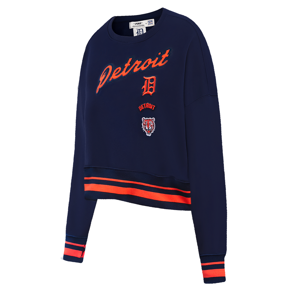 MLB DETROIT TIGERS RETRO CLASSIC WOMEN'S RIB CREWNECK (MIDNIGHT NAVY/ORANGE/ MIDNIGHT)