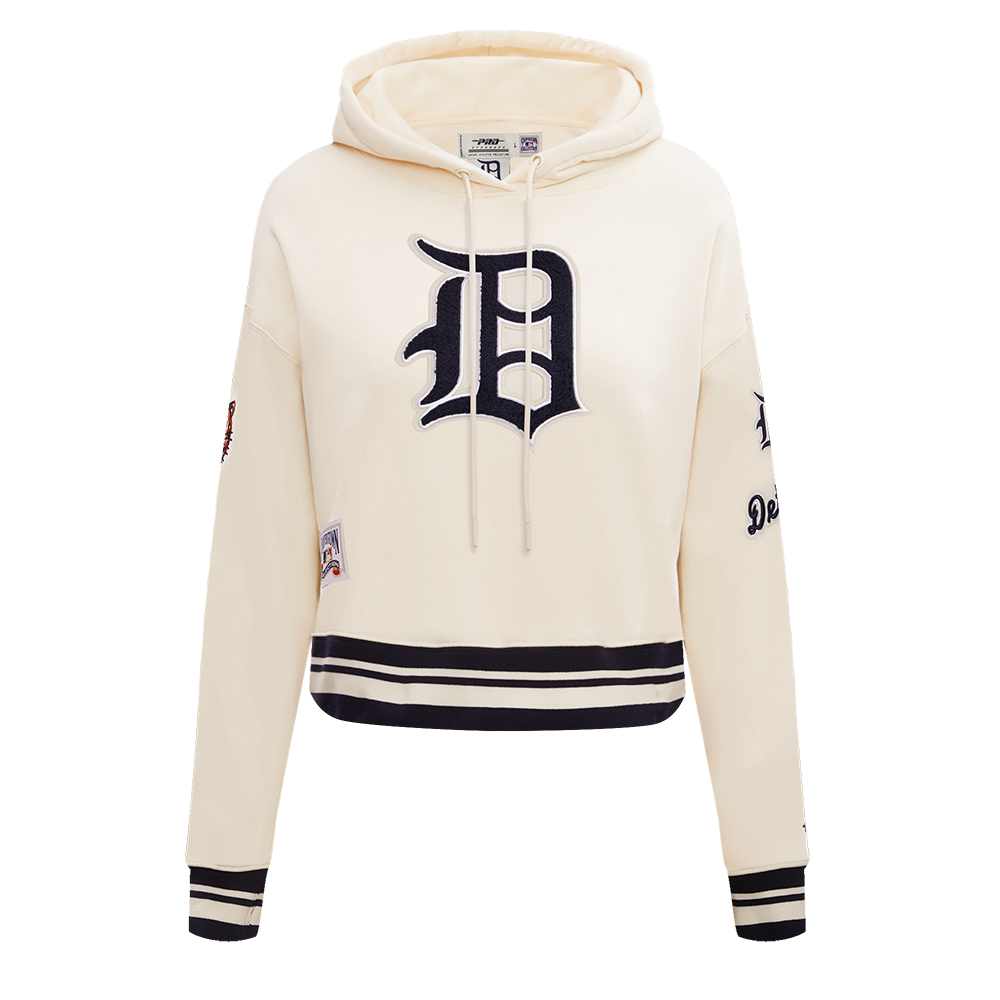 MLB DETROIT TIGERS RETRO CLASSIC CHANDAIL À CAPUCHON COURT CÔTELÉ POUR FEMME (COQUILLE D'ŒUF/MARINE MINUIT)