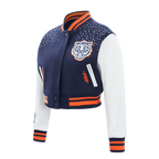 MLB DETROIT TIGERS LEGACY WOMEN'S CROPPED RIB WOOL VARSITY JACKET (MIDNIGHT NAVY/ORANGE/MIDNIGHT NAVY)