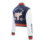 MLB DETROIT TIGERS LEGACY WOMEN'S CROPPED RIB WOOL VARSITY JACKET (MIDNIGHT NAVY/ORANGE/MIDNIGHT NAVY)