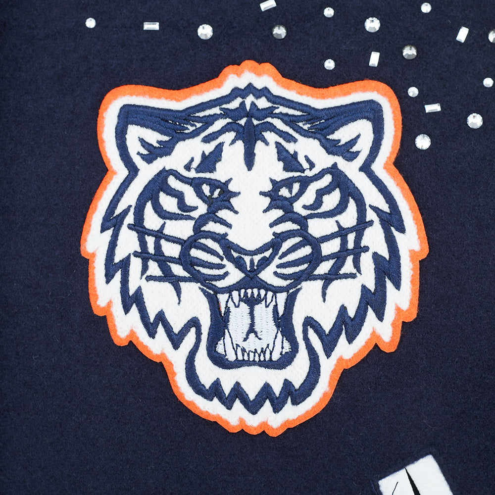 MLB DETROIT TIGERS LEGACY WOMEN'S CROPPED RIB WOOL VARSITY JACKET (MIDNIGHT NAVY/ORANGE/MIDNIGHT NAVY)