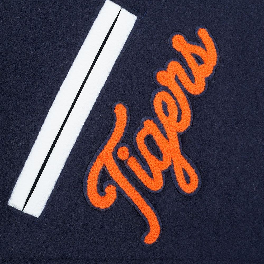 MLB DETROIT TIGERS LEGACY WOMEN'S CROPPED RIB WOOL VARSITY JACKET (MIDNIGHT NAVY/ORANGE/MIDNIGHT NAVY)