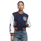MLB DETROIT TIGERS LEGACY WOMEN'S CROPPED RIB WOOL VARSITY JACKET (MIDNIGHT NAVY/ORANGE/MIDNIGHT NAVY)