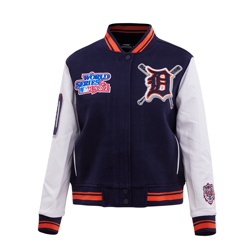 MLB DETROIT TIGERS MASHUP WOOL WOMEN'S VARSITY JACKET (MIDNIGHT NAVY/ORANGE/MIDNIGHT NAVY)