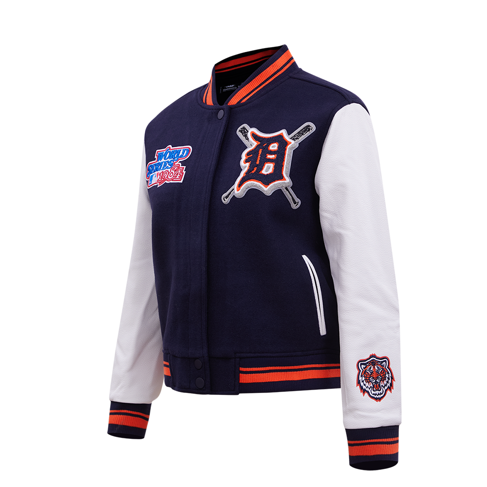MLB DETROIT TIGERS MASHUP WOOL WOMEN'S VARSITY JACKET (MIDNIGHT NAVY/ORANGE/MIDNIGHT NAVY)