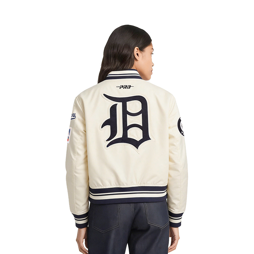 MLB DETROIT TIGERS  RETRO CLASSIC WOMEN'S RIB SATIN JACKET (EGGSHELL/ MIDNIGHT NAVY)