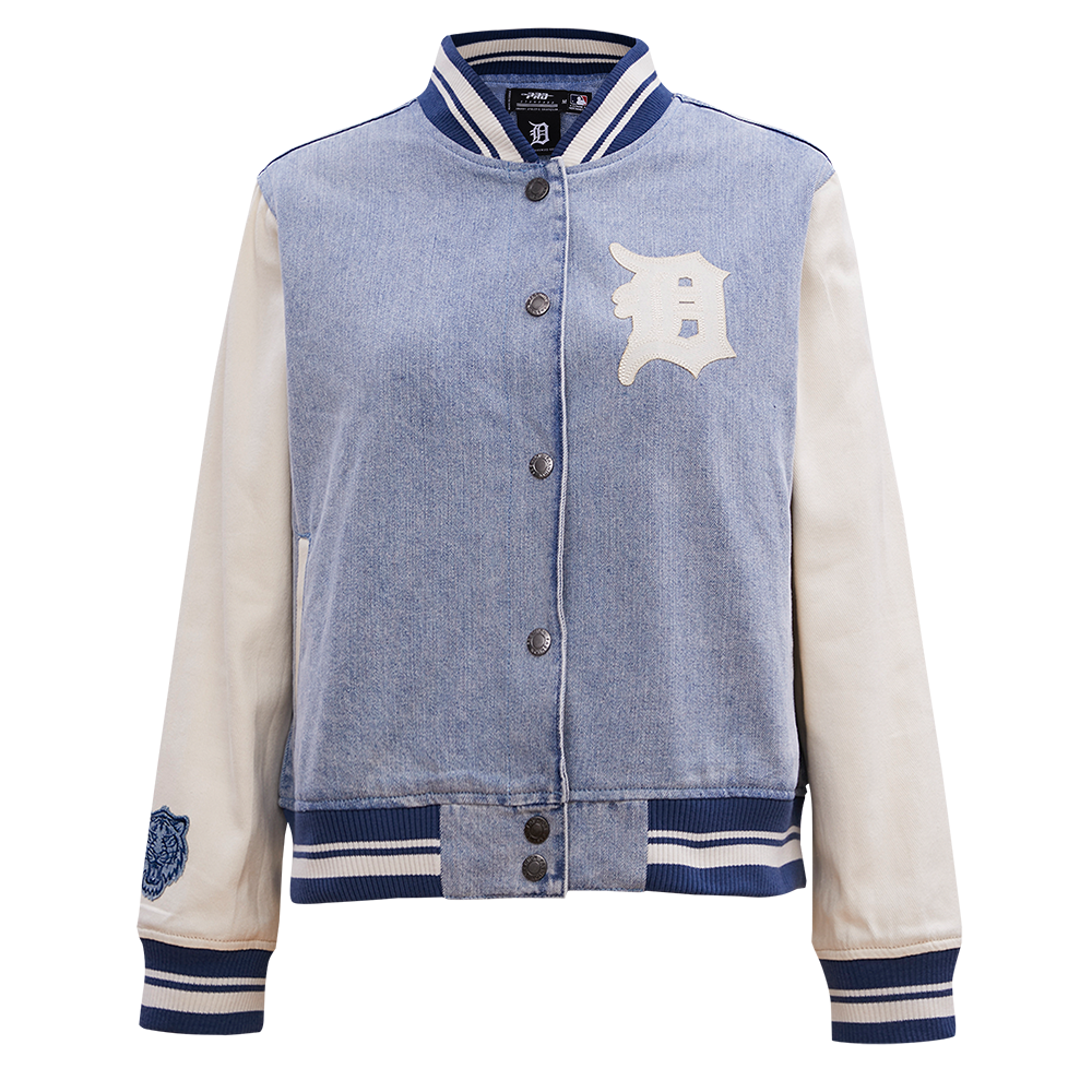 MLB DETROIT TIGERS VARSITY BLUES BLOUSON COLLÉGIAL EN DENIM POUR FEMME (DENIM/LIN)