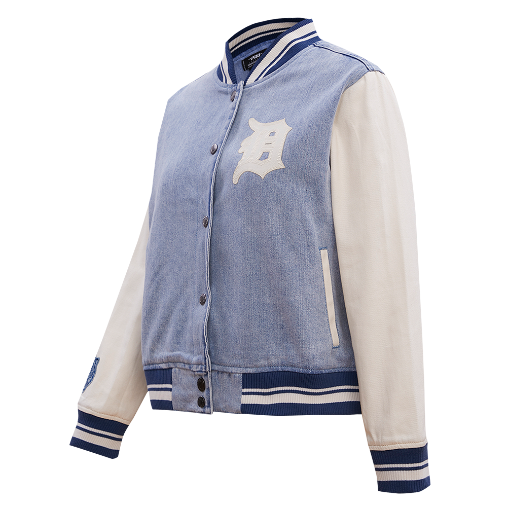 MLB DETROIT TIGERS VARSITY BLUES BLOUSON COLLÉGIAL EN DENIM POUR FEMME (DENIM/LIN)