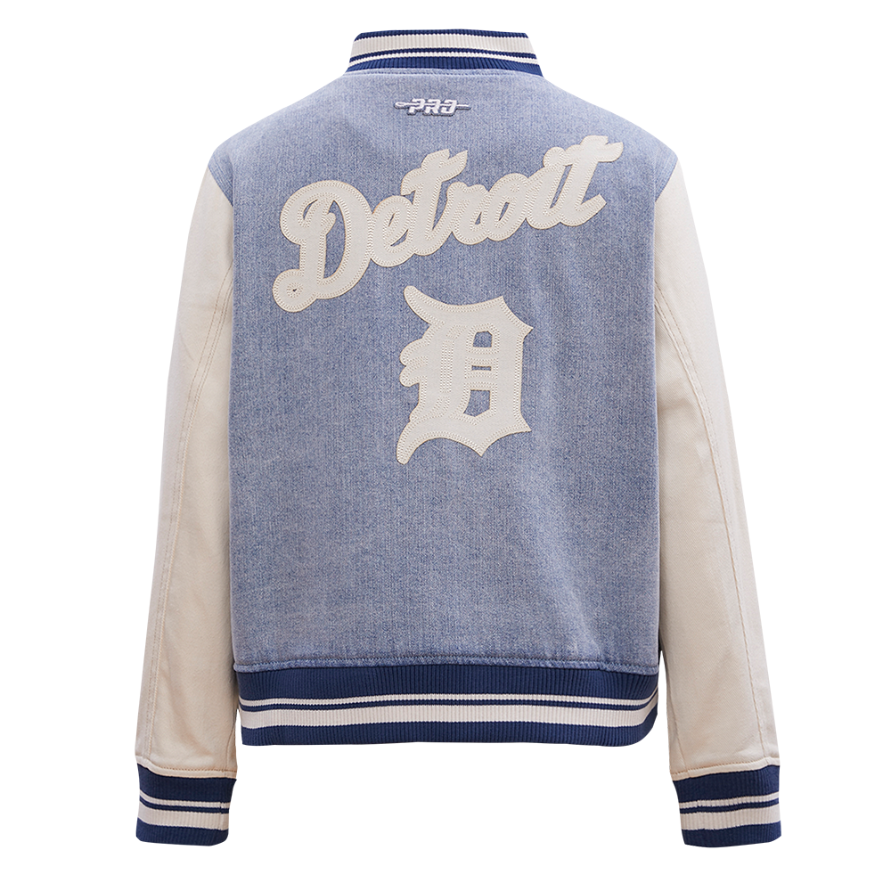 MLB DETROIT TIGERS VARSITY BLUES BLOUSON COLLÉGIAL EN DENIM POUR FEMME (DENIM/LIN)