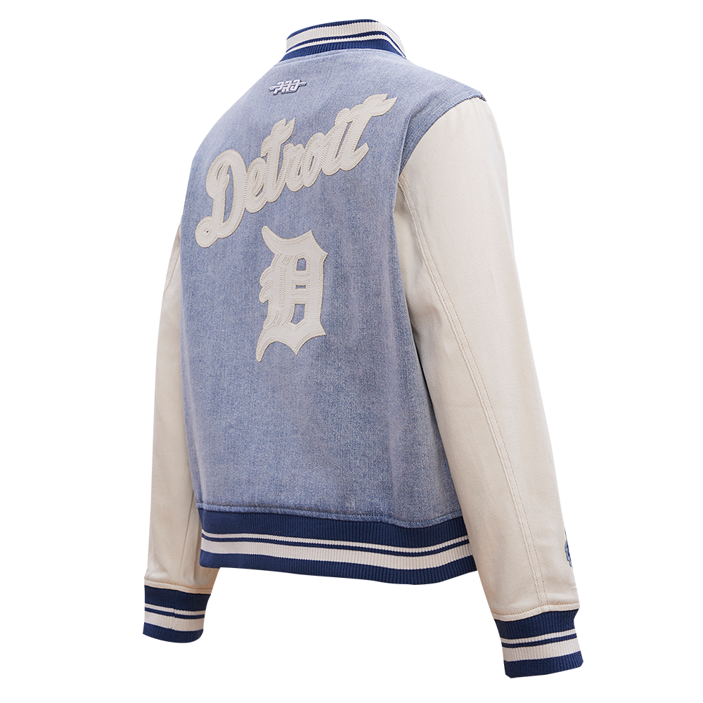 MLB DETROIT TIGERS VARSITY BLUES BLOUSON COLLÉGIAL EN DENIM POUR FEMME (DENIM/LIN)