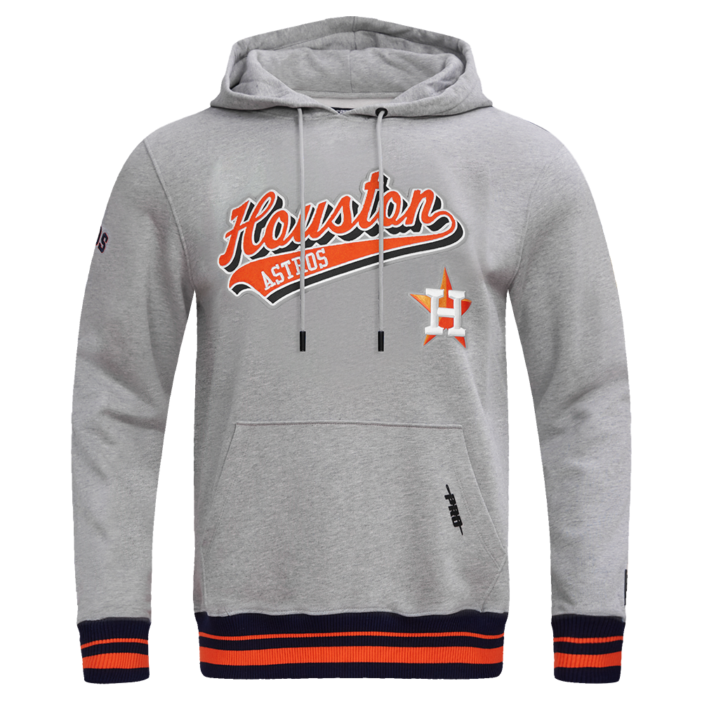 MLB HOUSTON ASTROS SCRIPT TAIL MEN'S RIB FLC PO HOODIE (HEATHER GREY/MIDNIGHT NAVY/ORANGE)