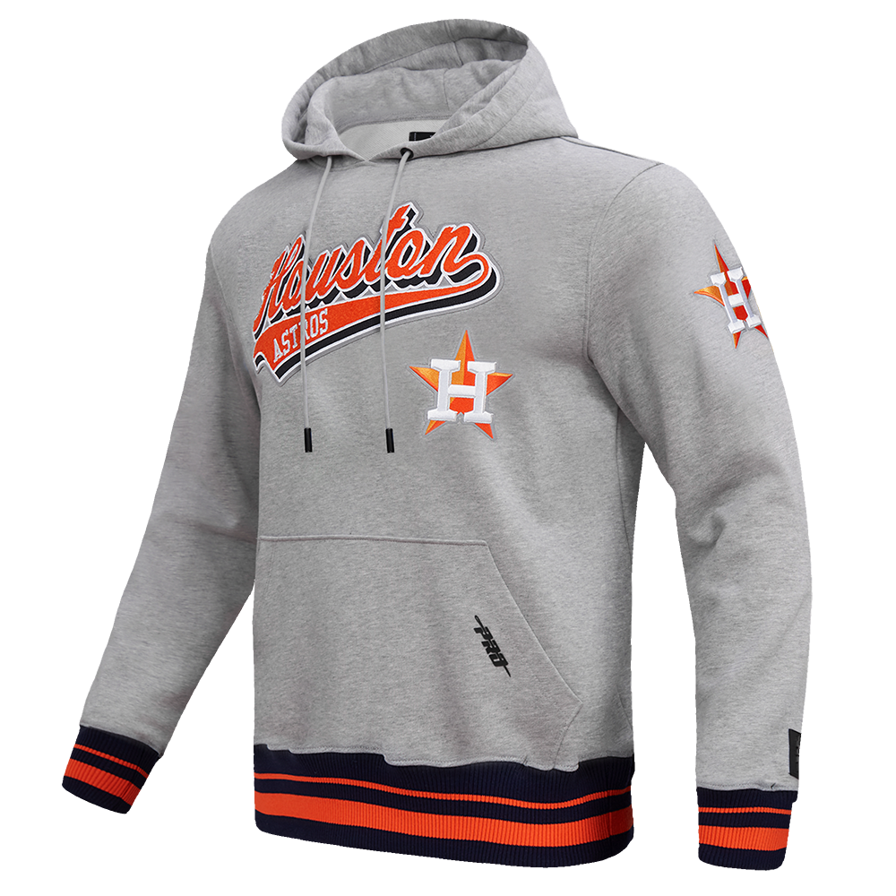 MLB HOUSTON ASTROS SCRIPT TAIL MEN'S RIB FLC PO HOODIE (HEATHER GREY/MIDNIGHT NAVY/ORANGE)