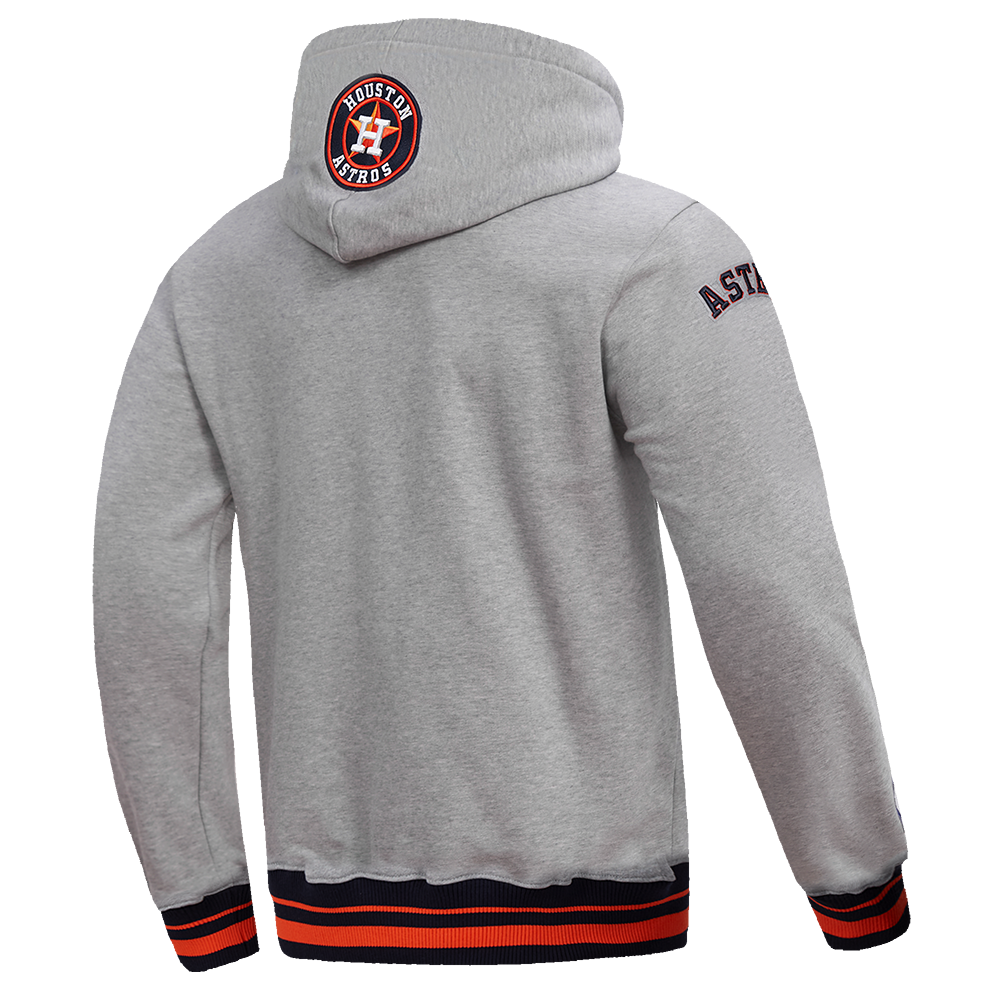 MLB HOUSTON ASTROS SCRIPT TAIL MEN'S RIB FLC PO HOODIE (HEATHER GREY/MIDNIGHT NAVY/ORANGE)