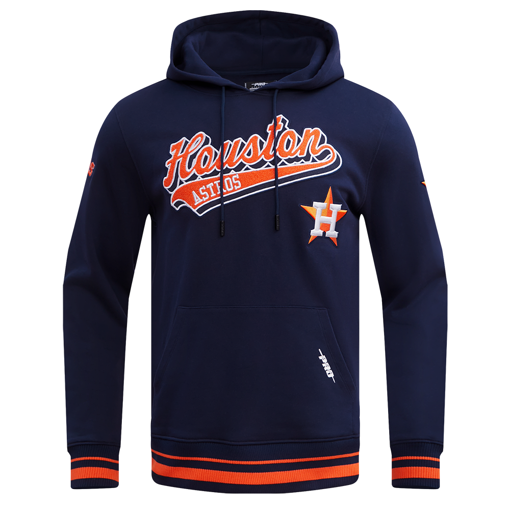 MLB HOUSTON ASTROS SCRIPT TAIL CHANDAIL À CAPUCHON EN MOLLETON CÔTELÉ POUR HOMME (MARINE MINUIT/ORANGE/MARINE MINUIT)