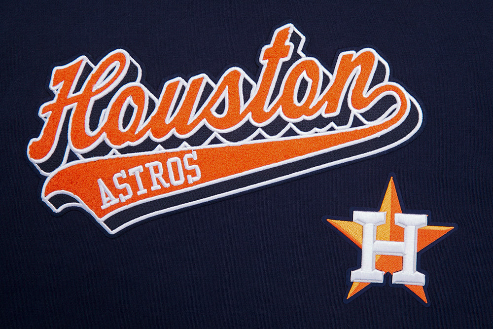 MLB HOUSTON ASTROS SCRIPT TAIL CHANDAIL À CAPUCHON EN MOLLETON CÔTELÉ POUR HOMME (MARINE MINUIT/ORANGE/MARINE MINUIT)
